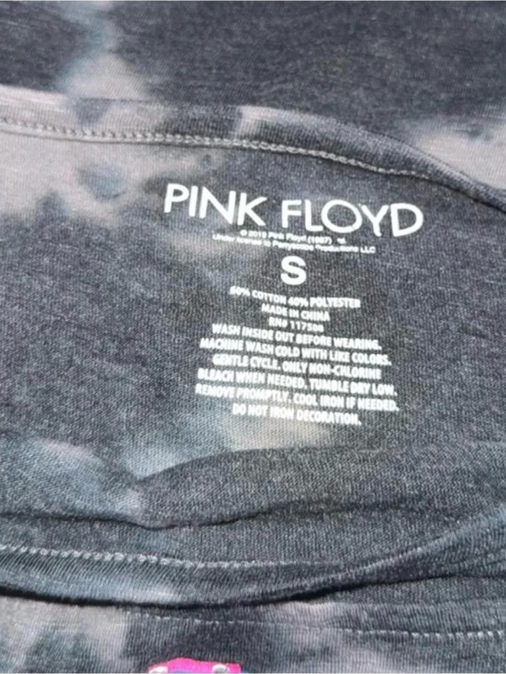 Pink Floyd Black Tie-Dye Short Sleeve Tee with Yellow & Pink Graphic